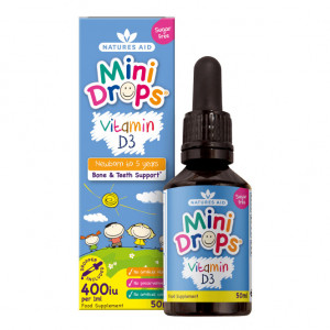 Mini Drops Vitamina D3 picaturi pentu bebeluși 50ml, Natures Aid sticla