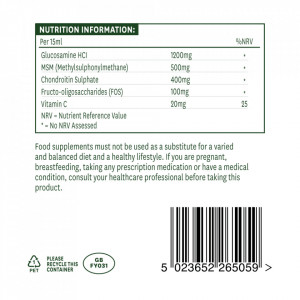 NaturesAid Glucosamina, MSM & Chondroitina Lichid 500ml ingrediente