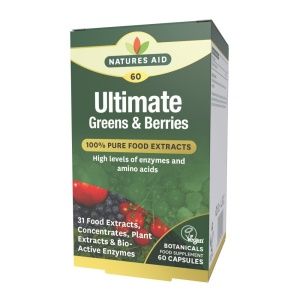 Superalimente verzi capsule Ultimate Greens și Berries – Natures Aid 60 capsule