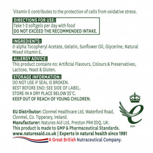 Vitamina E Naturala 400iu 60 caps, Natures Aid doza
