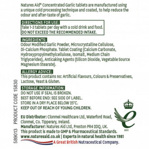 NaturesAid Usturoi Concentrat 2000µg 90 tablete ingrediente