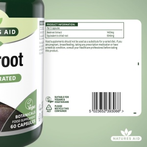 Sfeclă Roșie Concentrată 4620mg, Natures Aid 60 capsule vegane - Img 3
