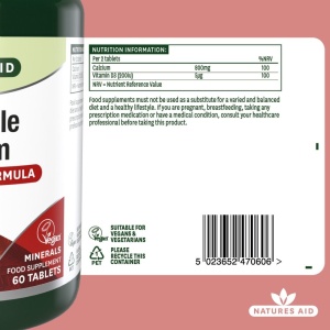 Calciu Masticabil cu Vitamina D3 Formula Sinergistică Natures Aid, 60 Comprimate - Img 2