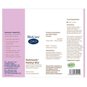 Nutrisorb® Methyl B12 Lichid Metilcobalamină 15 ml, BioCare - Img 3