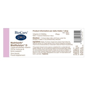 Nutrisorb BioMulsion® D BioCare – vitamina D3 lichid cu absorbție superioară pentru imunitate și oase 15ml - Img 3