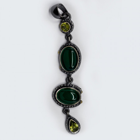 Pandantiv Argint Oxidat Agata Peridot Reyna