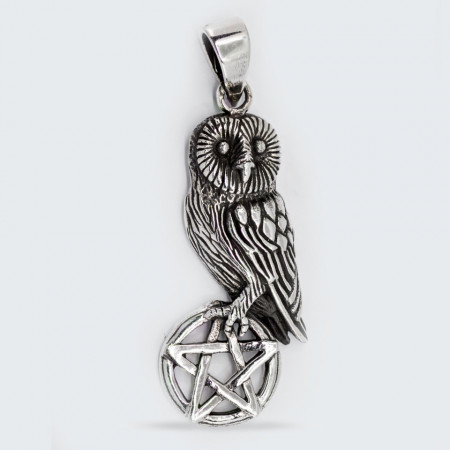 Pandantiv argint Unisex Owl Pentagram