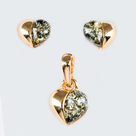 Set Argint Suflat Aur Chihlimbar Green Heart