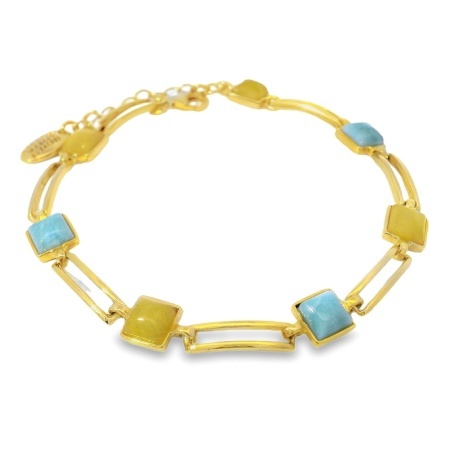 Bratara Argint suflat in Aur 585 Chihlimbar si Larimar Dagmara