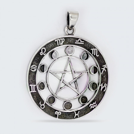 Pandantiv argint Unisex Pentagrama Fazele Lunii si Zodii