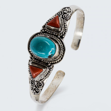 Bratara fixa argint Shimla Turquoise si Coral