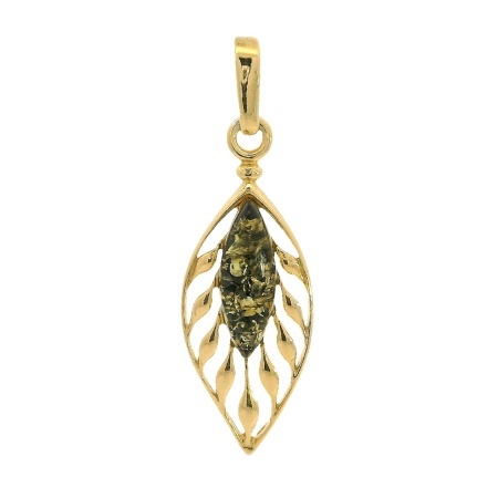 Pandantiv Argint Suflat Aur 585 Chihlimbar Verde Lis