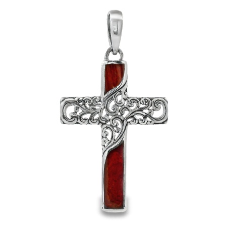 Pandantiv-Cruce Argint Realizat Manual Coral Ruwanthi