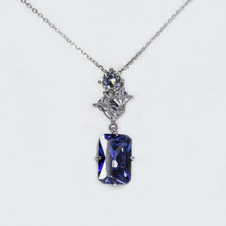 Colier Argint Zirconia Fleur Albastru Tanzanit