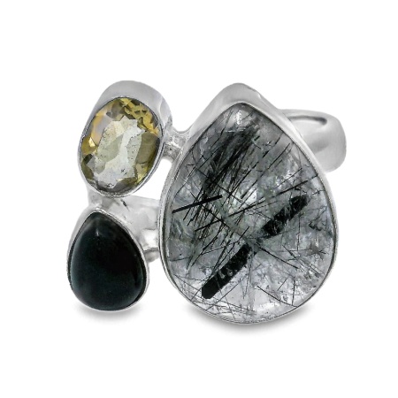 Inel Argint Quartz Rutilat Negru Chandana