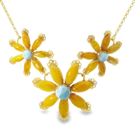 Colier Argint suflat in Aur 585 Chihlimbar si Larimar Veronika