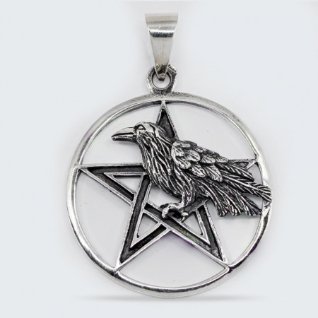 Pandantiv argint Unisex Raven Pentagram
