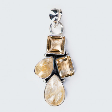 Pandantiv Argint Quartz Rutilat Auriu Chandi