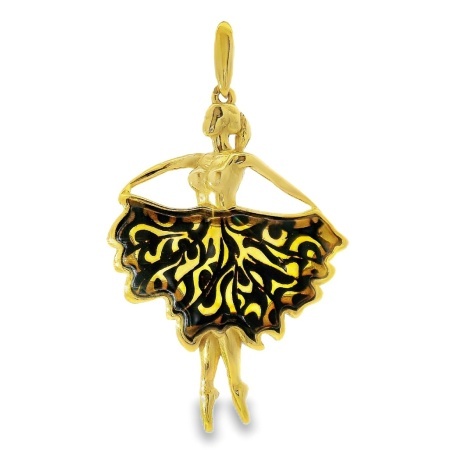 Pandantiv Argint suflat in Aur 585 Chihlimbar Balerina Iza