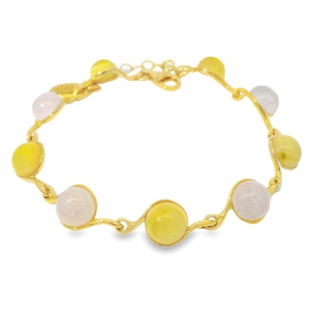 Bratara Argint suflat in Aur 585 Chihlimbar si Quartz Roz Zuzanna