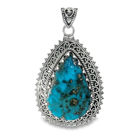Pandantiv Argint Realizat Manual Turquoise Tibetan Bindiya