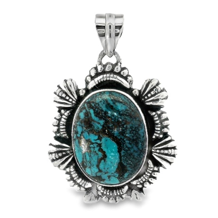 Pandantiv Argint Realizat Manual Turquoise Tibetan Hanithra