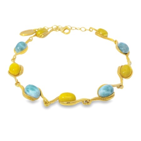 Bratara Argint suflat in Aur 585 Chihlimbar si Larimar Zuzanna