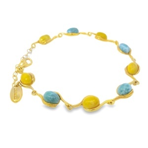 Bratara Argint suflat in Aur 585 Chihlimbar si Larimar Zuzanna - Img 2