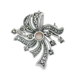 Brosa-Pandantiv Argint cu Marcasite si Sidef Roz Varin