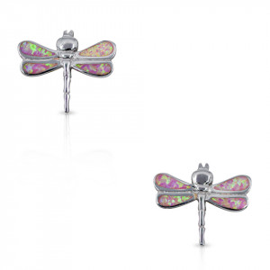 Cercei cu surub pink opal dragonfly - Img 3