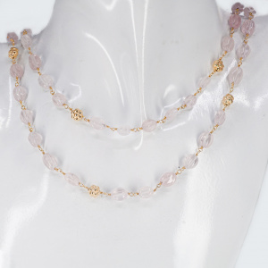 Colier Argint suflat Aur 585 Quartz Roz Samudra - Img 3