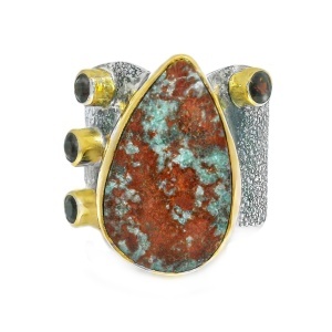 Inel Argint cu elemente suflate in Alama Chrysocolla Sonora Arohi