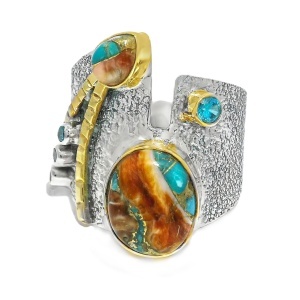 Inel Argint cu elemente suflate in Alama Turquoise Oyster Khushi