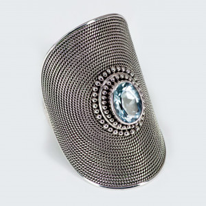 Inel Argint lucrat manual topaz albastru Inka - Img 2