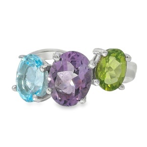 Inel Argint Topaz, Ametist si Peridot Pailin