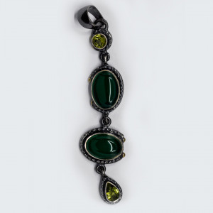 Pandantiv Argint Oxidat Agata Peridot Reyna