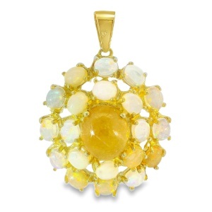 Pandantiv Argint suflat Aur 585 Radacina de Safir Galben si Opal Etiopian Anumi