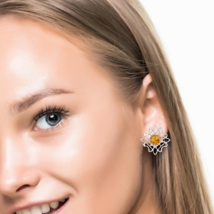 Cercei Argint cu sistem de inchidere cu clips Chihlimbar Susanna - Img 3