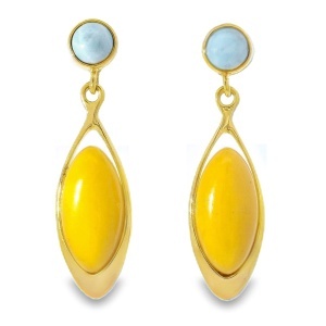 Cercei cu surub Argint suflat Aur 585 Chihlimbar Baltic Larimar Dahya