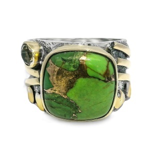 Inel Argint cu elemente suflate in Alama Green Copper Turquoise Himani