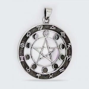 Pandantiv argint Unisex Pentagrama Fazele Lunii si Zodii