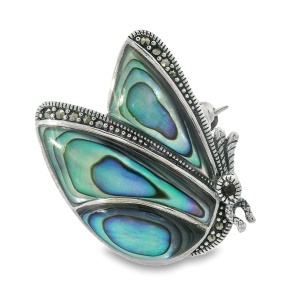 Brosa-Pandantiv Argint Fluture cu Marcasite si Sidef Abalone Jantira