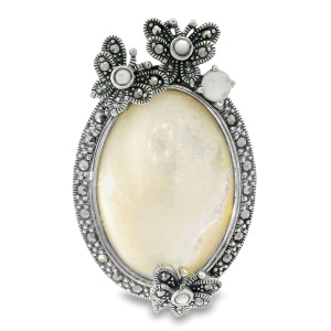Brosa-Pandantiv Argint Marcasite Denyse Alb