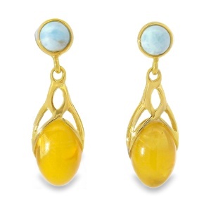 Cercei cu surub Argint suflat Aur 585 Chihlimbar Baltic Larimar Annifrid