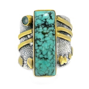 Inel Argint cu elemente suflate in Alama Blue Moon Turquoise Himani