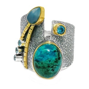 Inel Argint cu elemente suflate in Alama Chrysocolla Khushi