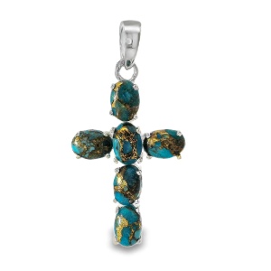 Pandantiv Argint Cruce Blue Copper Turquoise Laghuvi