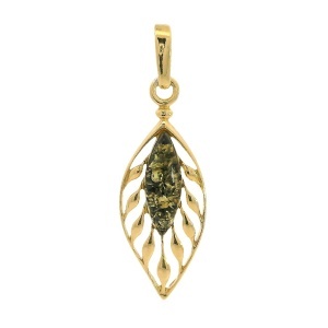 Pandantiv Argint Suflat Aur 585 Chihlimbar Verde Lis