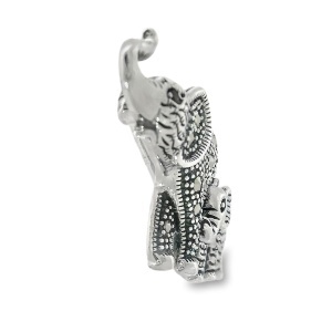 Brosa-Pandantiv Argint Elefanti cu Marcasite Kanya - Img 2
