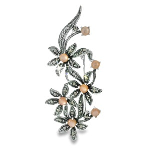 Brosa-Pandantiv Argint Flori cu Marcasite si Sidef Roz Santichai